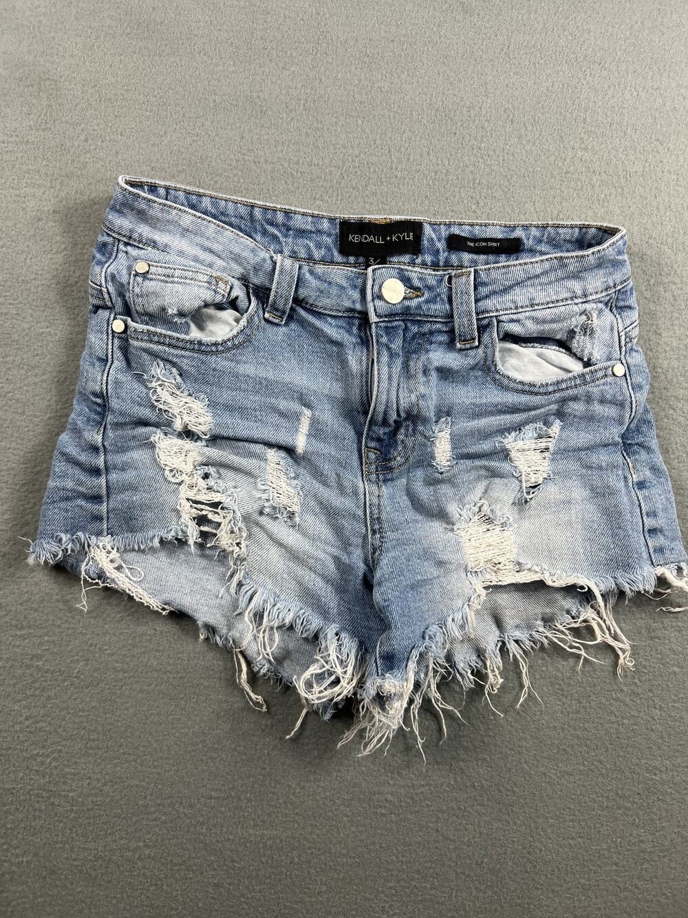 Kendall + Kylie The Icon Cut-Off Shorts Blue Size 3 Juniors Teens Fashion